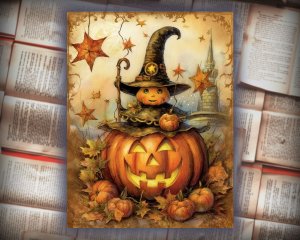 12 papers | Watercolor Pumpkin Halloween scrapbooking kit, printable pages, shabby chic, junk journal supplies, decoupage card design