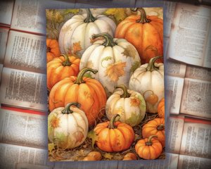 12 papers | Watercolor Pumpkin Halloween scrapbooking kit, printable pages, shabby chic, junk journal supplies, decoupage card design