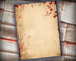 16 papers | Red and Beige Grunge Junk Journal Kit, Neutral Printable Paper, Shabby Chic Vintage Floral Background, Distressed Journaling Kit