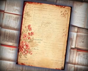 16 papers | Red and Beige Grunge Junk Journal Kit, Neutral Printable Paper, Shabby Chic Vintage Floral Background, Distressed Journaling Kit