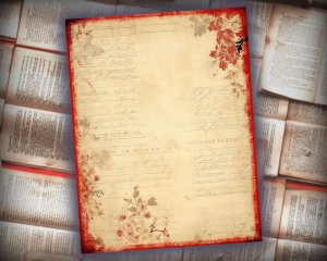 16 papers | Red and Beige Grunge Junk Journal Kit, Neutral Printable Paper, Shabby Chic Vintage Floral Background, Distressed Journaling Kit