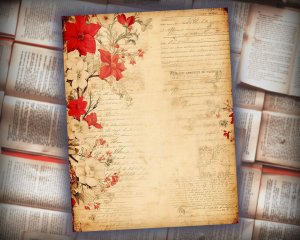 16 papers | Red and Beige Grunge Junk Journal Kit, Neutral Printable Paper, Shabby Chic Vintage Floral Background, Distressed Journaling Kit