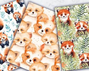 Watercolor Cartoon Cute Red Fox Panda Seamless Texture Digital Pattern Paper for Crafts, Scrapbooking, and DIY Projects. Instant Download!