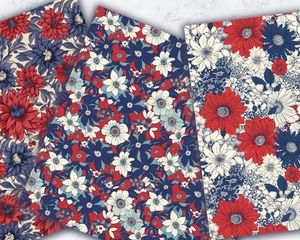 Stevie Red White Blue Flowers Watercolor Digital Pattern Paper - Seamless Texture, Scrapbooking, Crafts, DIY, Printable, Instant Download