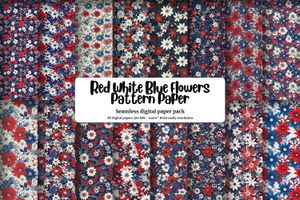 Stevie Red White Blue Flowers Watercolor Digital Pattern Paper - Seamless Texture, Scrapbooking, Crafts, DIY, Printable, Instant Download