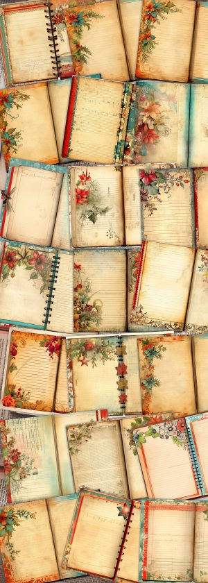 21 papers | Retro Christmas Border Printable Junk Journal Kit, Vibrant Colorful Shabby Chic Ephemera, Scrapbooking Paper Set, Journaling Kit