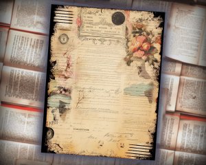 12 papers | Retro Ink Themed Scrapbooking Kit with Abundant Details, Vintage Cliparts, and Colorful Backgrounds | Junk Journal