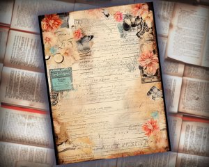 12 papers | Retro Ink Themed Scrapbooking Kit with Abundant Details, Vintage Cliparts, and Colorful Backgrounds | Junk Journal