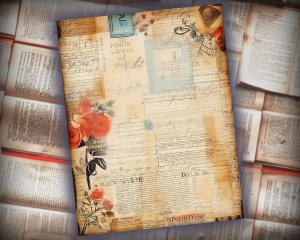 12 papers | Retro Ink Themed Scrapbooking Kit with Abundant Details, Vintage Cliparts, and Colorful Backgrounds | Junk Journal