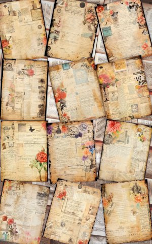 12 papers | Retro Ink Themed Scrapbooking Kit with Abundant Details, Vintage Cliparts, and Colorful Backgrounds | Junk Journal