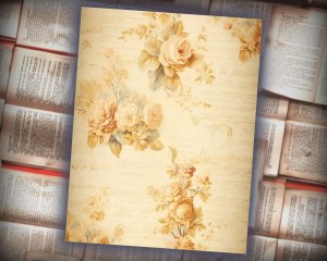 16 papers | Elegant Rococo & Baroque Scrapbooking Kit, Pastel Green and Soft Cream Printable Paper, Golden Flourish and Rose Detailing