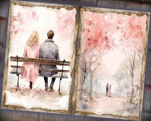 28 papers | Romantic Park Scene Watercolor Scrapbooking Kit by Hannah Dale, Soft Pastel Tones, Shabby Chic Ephemera for Junk Journal