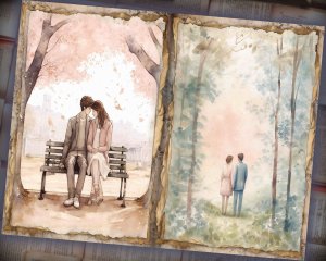 28 papers | Romantic Park Scene Watercolor Scrapbooking Kit by Hannah Dale, Soft Pastel Tones, Shabby Chic Ephemera for Junk Journal