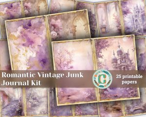 25 Papers | Vintage Crown Mixed Media Printable Pages, Junk Journal Kit, Romantic Scenery Scrapbooking Papers, Shabby Chic Detailing