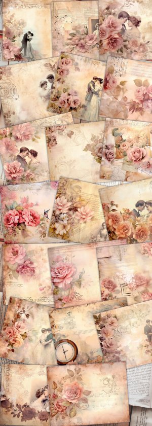 20 Pages of Romance Vintage Background Shabby Chic Ephemera Scrapbooking | Invitations, Digital Planners, Journaling, Junk Journals