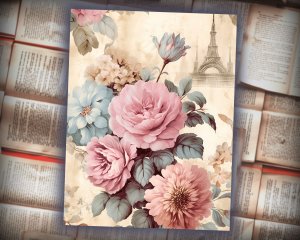 16 papers | Vintage Rose & Lace Printable Paper Pack for Junk Journaling, Scrapbooking, Shabby Chic Ephemera, Victorian-inspired Design