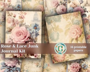 16 papers | Vintage Rose & Lace Printable Paper Pack for Junk Journaling, Scrapbooking, Shabby Chic Ephemera, Victorian-inspired Design