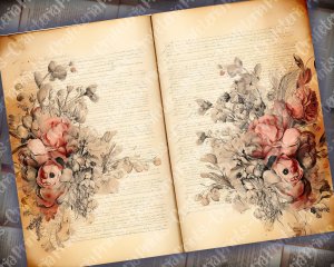 Watercolor Illustration Lined Paper Roses Floral Theme Clipart, Vintage Flowers Wallpaper for Junk Journal, High Quality and Detailed