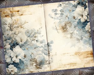 20 Pages of Rustic Soft Blue Floral Scrapbook Paper, High Res 8k, Perfect for Invitations, Digital Planners, Journaling, Junk Journals