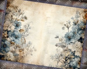 20 Pages of Rustic Soft Blue Floral Scrapbook Paper, High Res 8k, Perfect for Invitations, Digital Planners, Journaling, Junk Journals