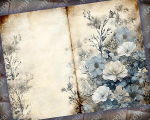 20 Pages of Rustic Soft Blue Floral Scrapbook Paper, High Res 8k, Perfect for Invitations, Digital Planners, Journaling, Junk Journals