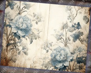 20 Pages of Rustic Soft Blue Floral Scrapbook Paper, High Res 8k, Perfect for Invitations, Digital Planners, Journaling, Junk Journals