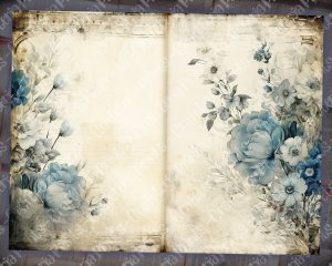 20 Pages of Rustic Soft Blue Floral Scrapbook Paper, High Res 8k, Perfect for Invitations, Digital Planners, Journaling, Junk Journals