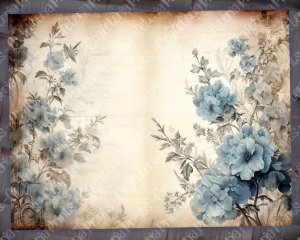 20 Pages of Rustic Soft Blue Floral Scrapbook Paper, High Res 8k, Perfect for Invitations, Digital Planners, Journaling, Junk Journals