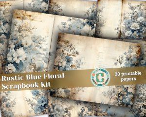 20 Pages of Rustic Soft Blue Floral Scrapbook Paper, High Res 8k, Perfect for Invitations, Digital Planners, Journaling, Junk Journals