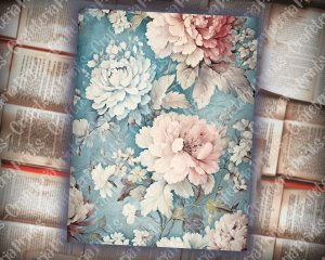 18 pages of Rustic Soft Blue Floral Scrapbook Paper, High Res 8K - Perfect for Invitations, Digital Planners, Journaling, Junk Journals