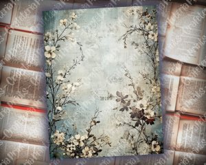 18 pages of Rustic Soft Blue Floral Scrapbook Paper, High Res 8K - Perfect for Invitations, Digital Planners, Journaling, Junk Journals