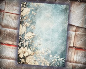 18 pages of Rustic Soft Blue Floral Scrapbook Paper, High Res 8K - Perfect for Invitations, Digital Planners, Journaling, Junk Journals