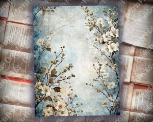 18 pages of Rustic Soft Blue Floral Scrapbook Paper, High Res 8K - Perfect for Invitations, Digital Planners, Journaling, Junk Journals