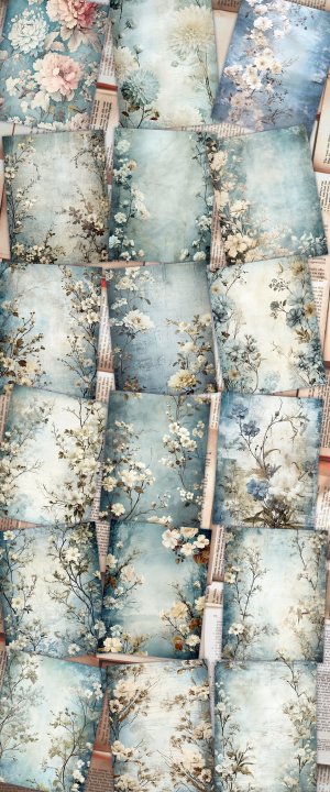 18 pages of Rustic Soft Blue Floral Scrapbook Paper, High Res 8K - Perfect for Invitations, Digital Planners, Journaling, Junk Journals