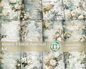 16 papers | Rustic Soft Green Floral Scrapbook Paper High Res 8K, Junk Journal Kit, Shabby Chic Printable Pages, Journaling Ephemera