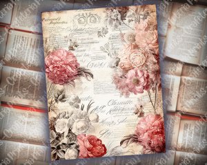 20 pages of Rustic Soft Pink Floral Scrapbook Paper | High Res 8k | Perfect for Invitations, Digital Planners, Journaling | Junk Journals