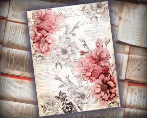 16 Papers | Rustic Soft Pink Floral Scrapbook Paper High Res 8K, Junk Journal Kit, Shabby Chic Scrapbooking, Printable Pages and Papers