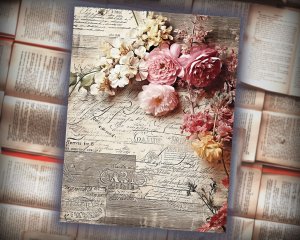 16 Papers | Rustic Soft Pink Floral Scrapbook Paper High Res 8K, Junk Journal Kit, Shabby Chic Scrapbooking, Printable Pages and Papers