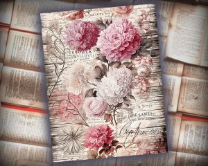 16 Papers | Rustic Soft Pink Floral Scrapbook Paper High Res 8K, Junk Journal Kit, Shabby Chic Scrapbooking, Printable Pages and Papers