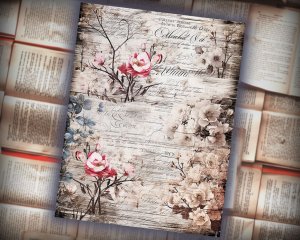 16 Papers | Rustic Soft Pink Floral Scrapbook Paper High Res 8K, Junk Journal Kit, Shabby Chic Scrapbooking, Printable Pages and Papers