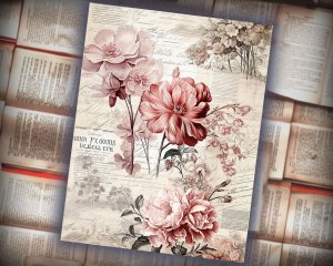 16 Papers | Rustic Soft Pink Floral Scrapbook Paper High Res 8K, Junk Journal Kit, Shabby Chic Scrapbooking, Printable Pages and Papers