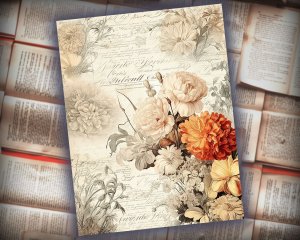 16 Papers | Rustic Soft Orange Floral Scrapbooking Kit, Shabby Chic Printable Pages for Junk Journals, High Res 8K Ephemera, Journaling Set