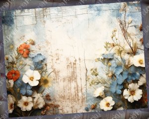 12 Pages of Rustic Soft Blue Floral Scrapbook Paper High Res 8K - Perfect for Invitations, Digital Planners, Journaling, Junk Journals