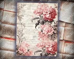 16 Pages of Rustic Soft Pink Floral Scrapbook Paper, Spring Night Background, Fantasy Fairy Tale, Vivid Colors, Shabby Chic Ephemera