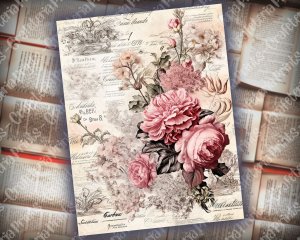 16 Pages of Rustic Soft Pink Floral Scrapbook Paper, Spring Night Background, Fantasy Fairy Tale, Vivid Colors, Shabby Chic Ephemera