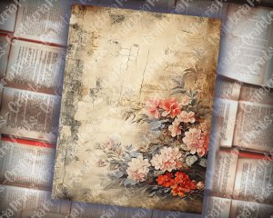 16 Pages of Rustic Soft Pink Floral Scrapbook Paper, Spring Night Background, Fantasy Fairy Tale, Vivid Colors, Shabby Chic Ephemera