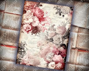 16 Pages of Rustic Soft Pink Floral Scrapbook Paper, Spring Night Background, Fantasy Fairy Tale, Vivid Colors, Shabby Chic Ephemera