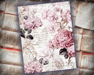 16 Pages of Rustic Soft Pink Floral Scrapbook Paper, Spring Night Background, Fantasy Fairy Tale, Vivid Colors, Shabby Chic Ephemera