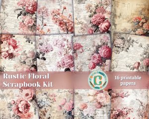 16 Pages of Rustic Soft Pink Floral Scrapbook Paper, Spring Night Background, Fantasy Fairy Tale, Vivid Colors, Shabby Chic Ephemera