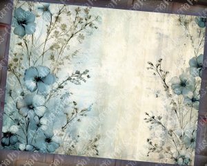 20 pages of Rustic Soft Blue Floral Scrapbook Paper, High Res 8K - Perfect for Invitations, Digital Planners, Journaling, Junk Journals